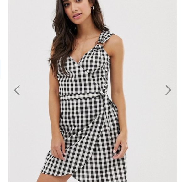 ASOS Petite Dresses & Skirts - Petite Linen Wrap Mini Sun Dress Gingham Plaid